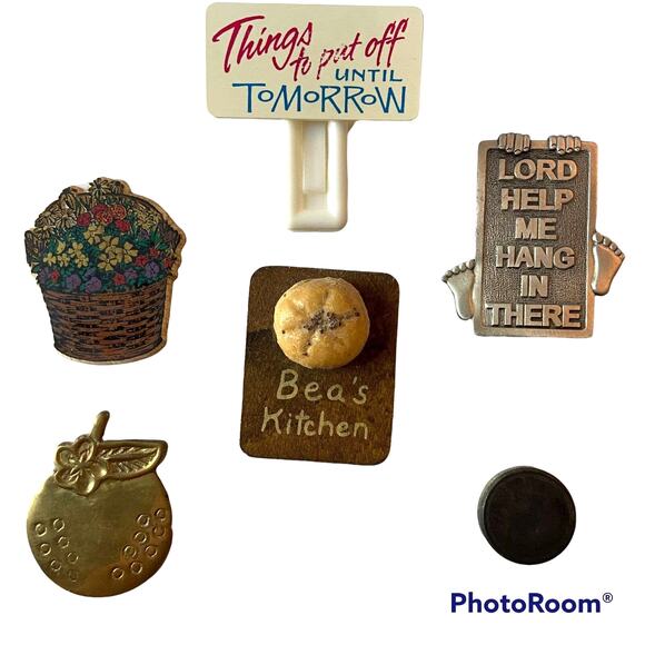 Refrigerator Magnets Variety Pack Lot of 6 Flower Basket Orange Hang in There - Picture 1 of 7